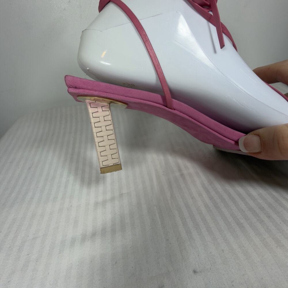 Jacquemus Pink Suede Ankle Tie Block Heel Sandals Size 8 UK 39 - Picture 11 of 15